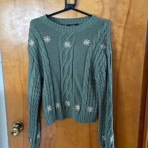 Dark green star knit sweater